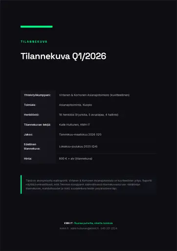 Cover page of the sample status report