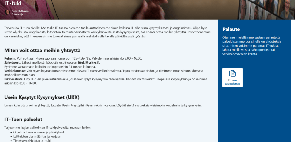 Sharepoint-Intra esimerkkikuva